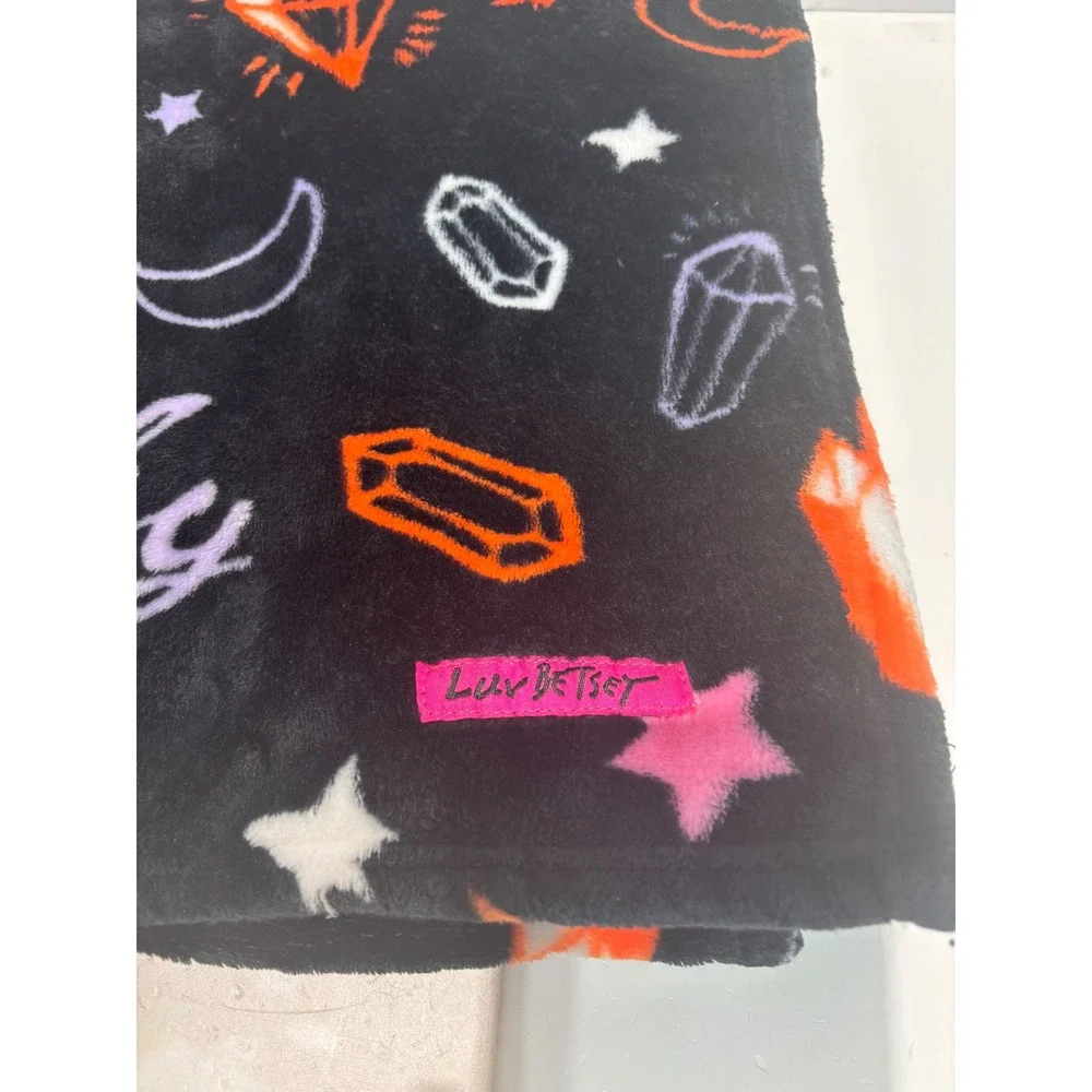 Luv Betsey Throw Blanket Unisex Black Witchy Ways Crystal Moon Stars Plush 54x50